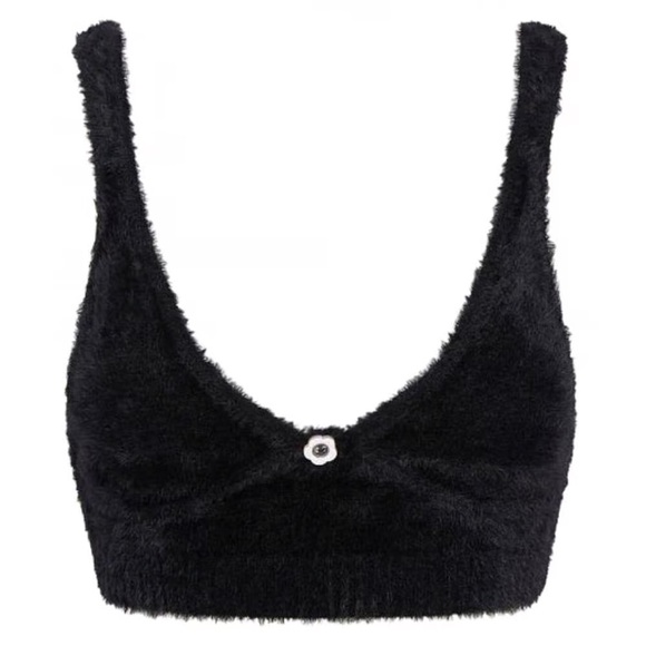 For Love and Lemons Black Devon Fuzzy Knit Crop Top size XS - Picture 3 of 14
